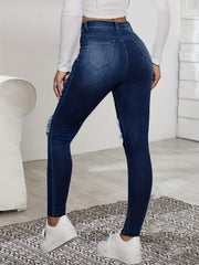 High Rise Distressed Skinny Jeans Slim Fit Denim Pants