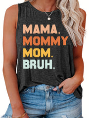  Casual Family Tank Top Women's Plus Slogan Print Round Neck
