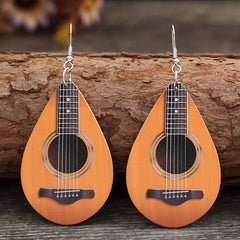 Water Drop Ukulele Wooden Earrings Gift For Women