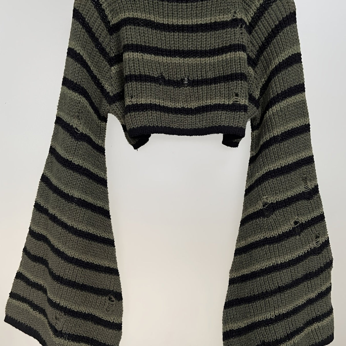  Punk Sweater Women's Plus Colorblock Stripe Print Bell Sleeve Mock Nec