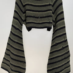  Punk Sweater Women's Plus Colorblock Stripe Print Bell Sleeve Mock Nec