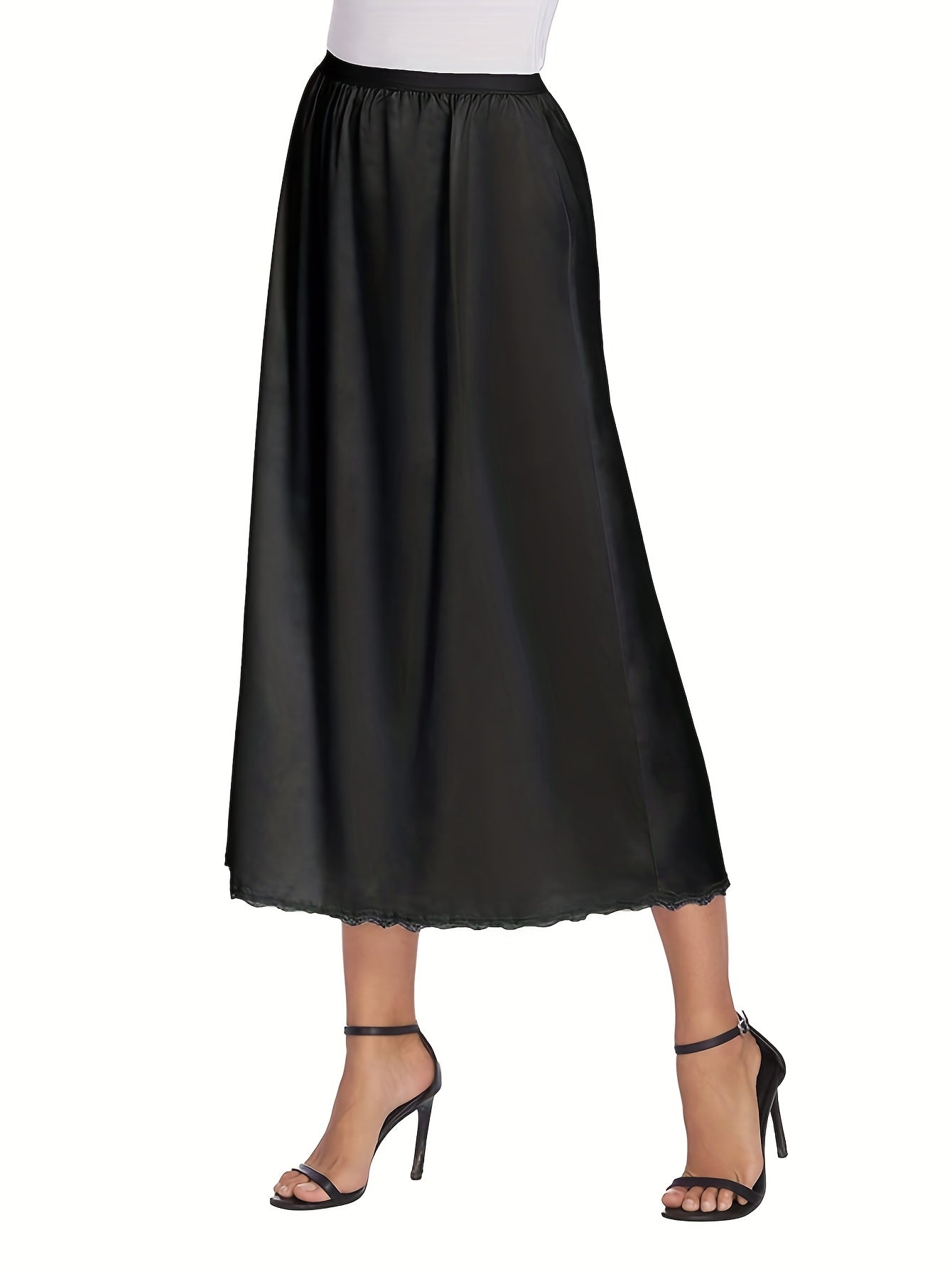 Lace Trim Midi Skirt Casual Solid Skirt Women's Clothing