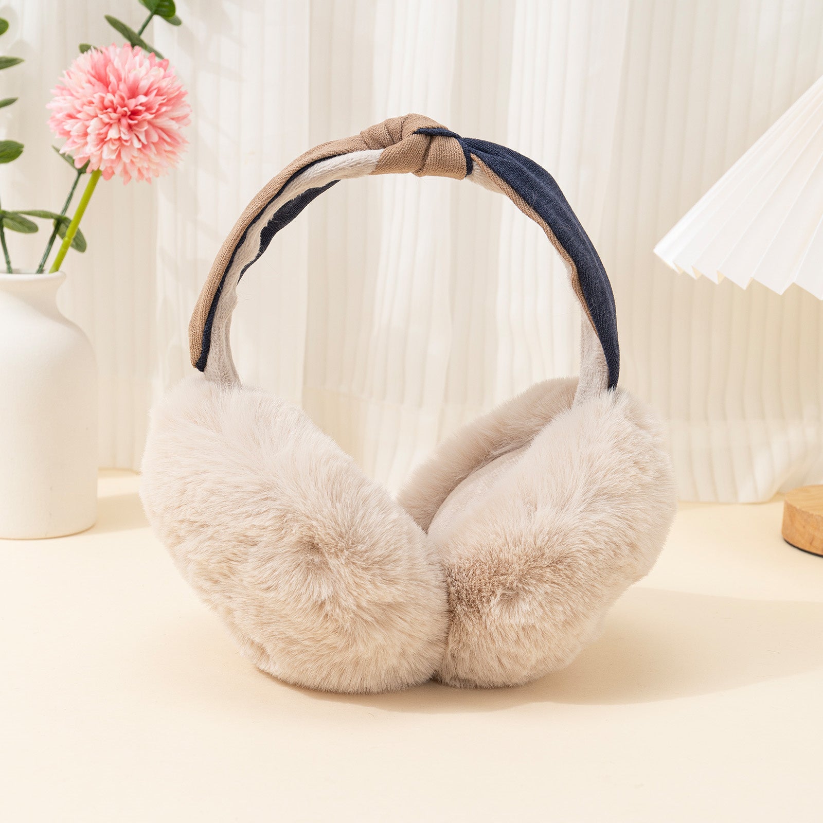 Winter Women Outdoor Earmuff Bowknot Thick Plush Ear Warm Fluffy Ear Bag