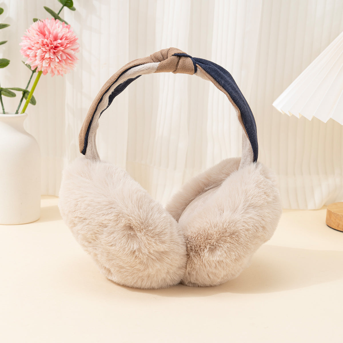 Winter Women Outdoor Earmuff Bowknot Thick Plush Ear Warm Fluffy Ear Bag
