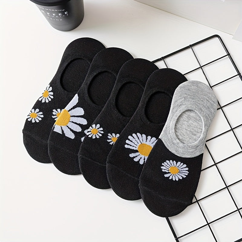 5 Pairs Flower Print Low Cut Ankle Socks Women's Stockings