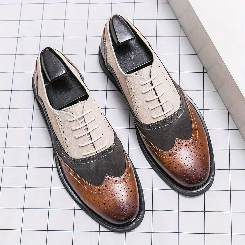 Men's Wingtip Oxford Shoes Block Lace Front Dress Shoes