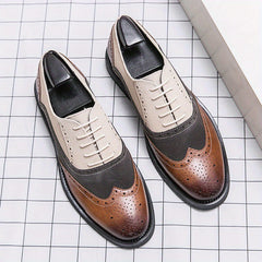 Men's Wingtip Oxford Shoes Block Lace Front Dress Shoes