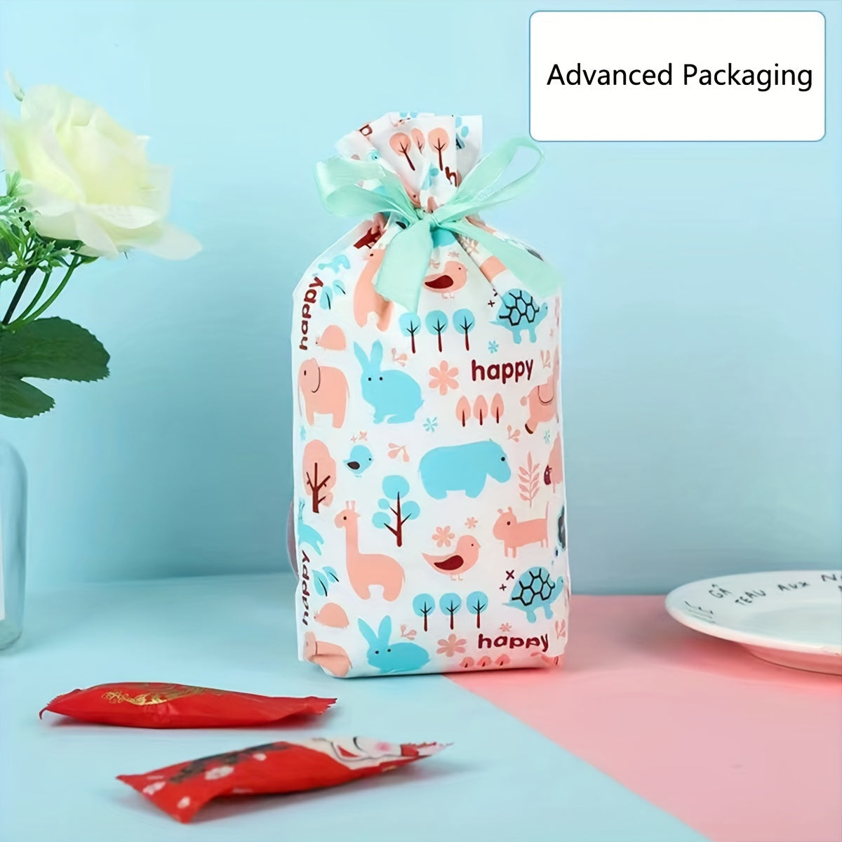 Ribbon Drawstring Bag Christmas Gift Bag Nougat Baking Halloween Candy Bag