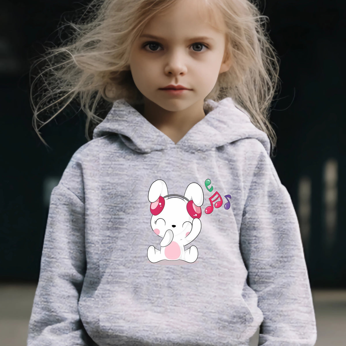 Kid's Singing Bunny Print Hoodie & Pants Set Girl's Sporty Clothes