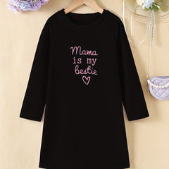 Girls' Letter Mama Is My Bestie Print Long Sleeve Dress