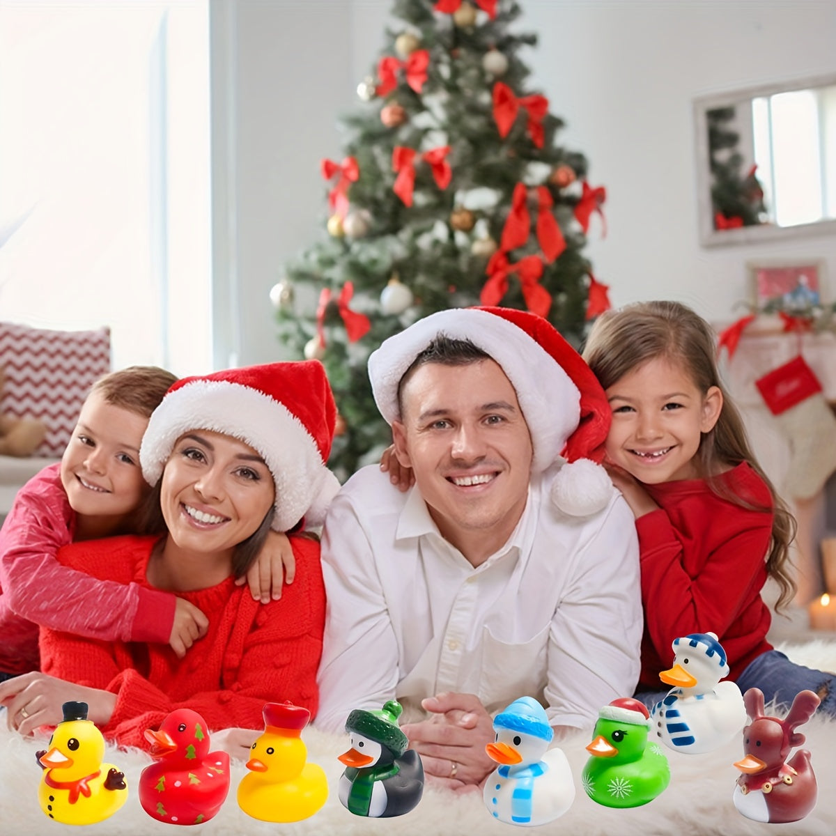 10Pcs Christmas Rubber Ducks Mini Bath Toys Kids Party Favors