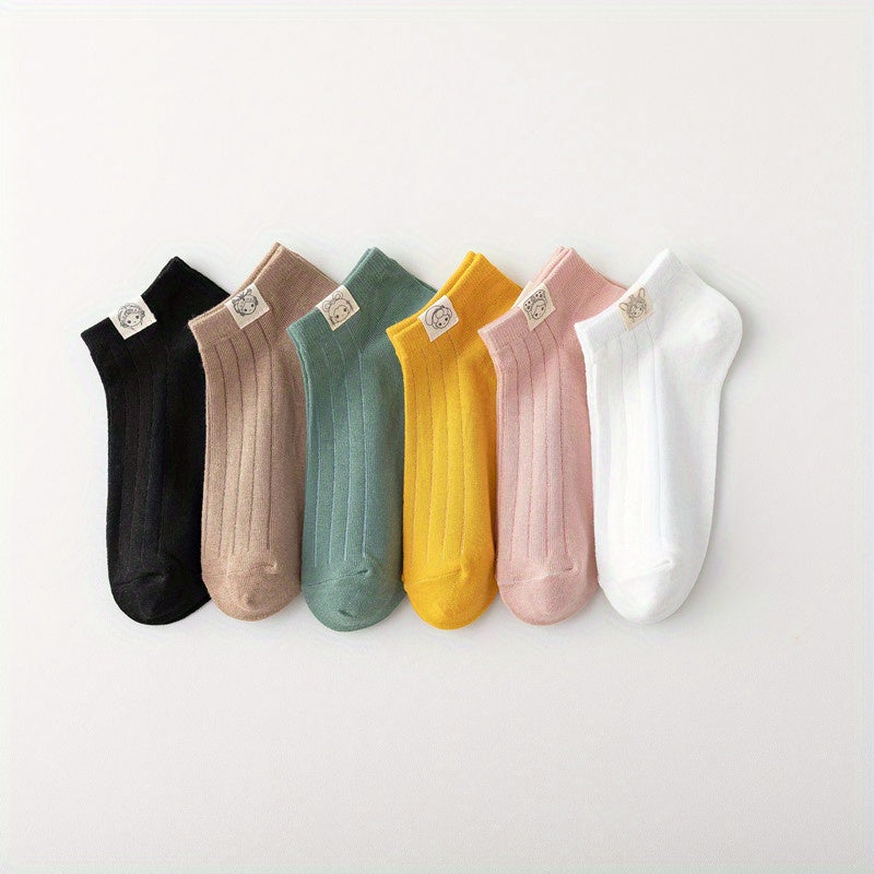 6 Pairs Cartoon Applique & College Style Women's Socks