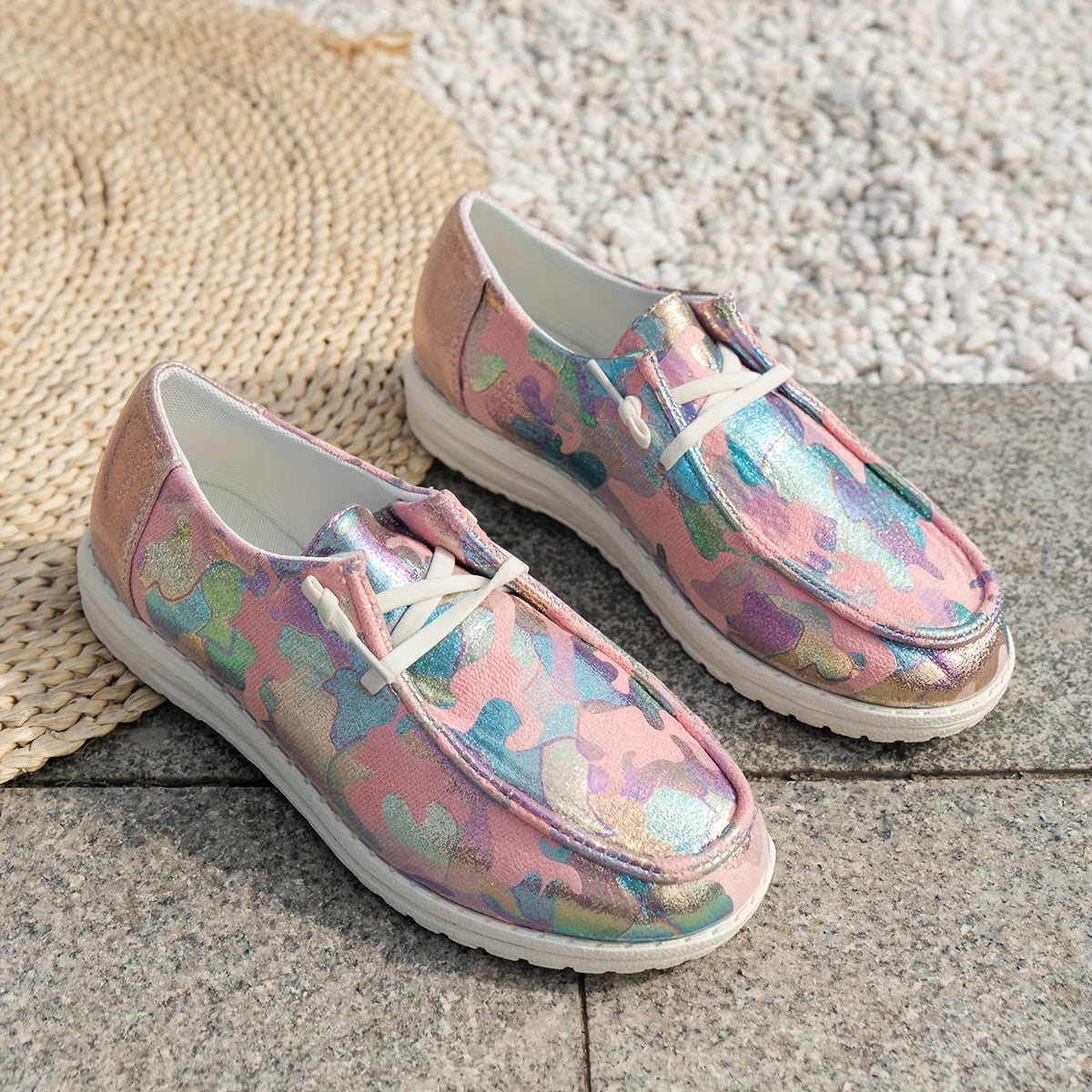 Casual Colorful Graffiti Slip On Low Top Loafer Shoes for Girls