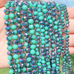 Green Crystal Faceted Colorful Glass Beads Loose Spacer Beads For Diy Bracelet