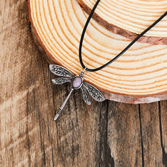 Dragonfly Gemstone Pendant Necklace Boho Women's Necklace