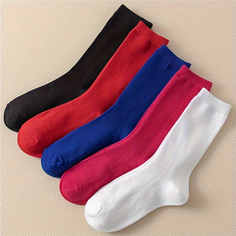 5 Pairs Solid Mid Tube Socks for Women