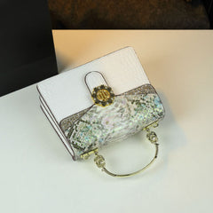 Vintage Leather Handbag Snake Print Shoulder Bag with Wristlet
