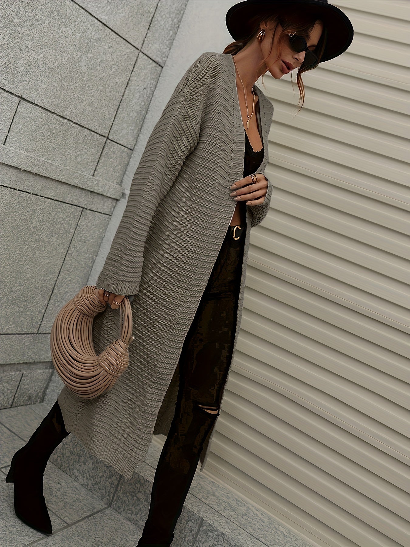  Open Front Long Sleeve Cardigan
