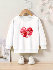 Red Hearts Print Girls Casual Pullover Sweatshirt