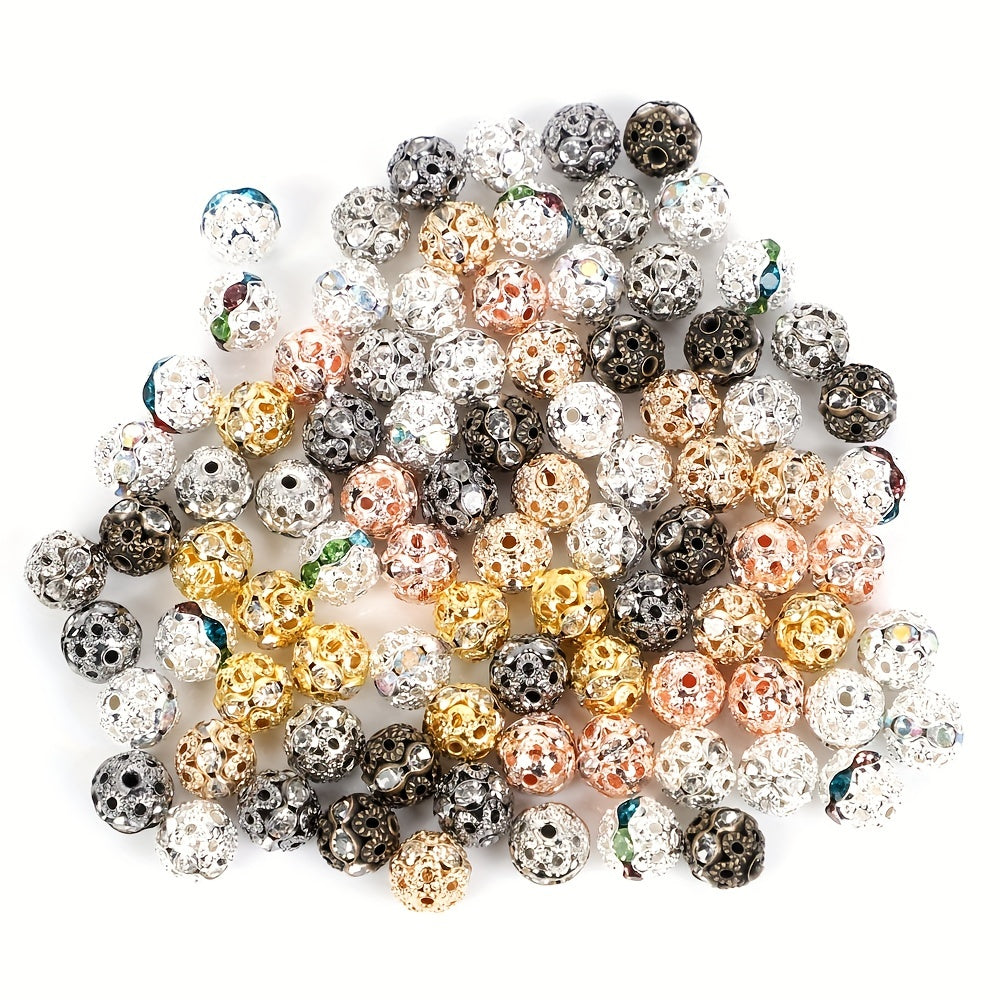 20pcs Mixed Round Beads Rhinestone Rondelles Crystal Spacer Beads