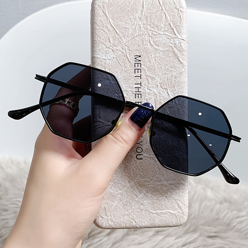Gradient Lens Sunglasses Metal Polygon Frame UV Protection