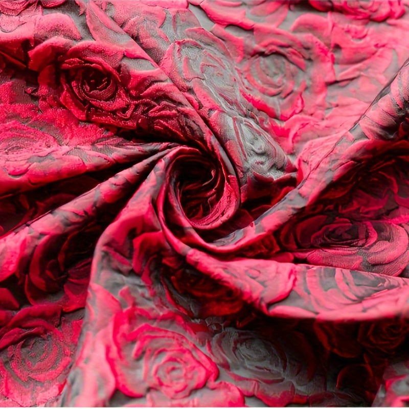 Embossed Deep Red 3D Rose Jacquard Fabric for DIY Sewing Women's Dress Suit Bags