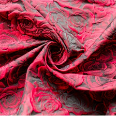 Embossed Deep Red 3D Rose Jacquard Fabric for DIY Sewing Women's Dress Suit Bags