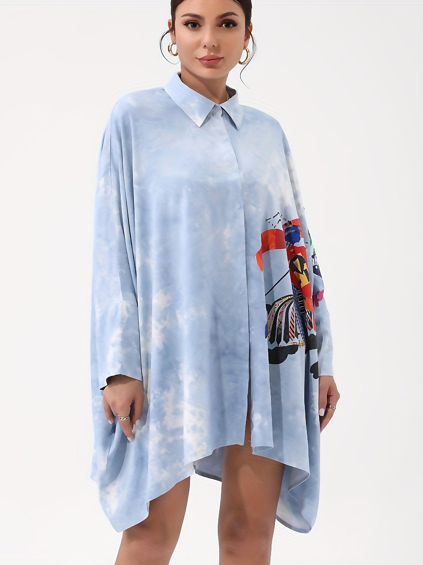 Tie Dye Button Up Oversized Blouse