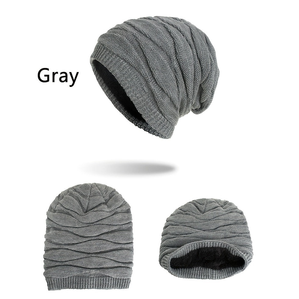 Men's Slouchy Beanie Cap Knit Winter Hat Fleece Lined Warm Acrylic
