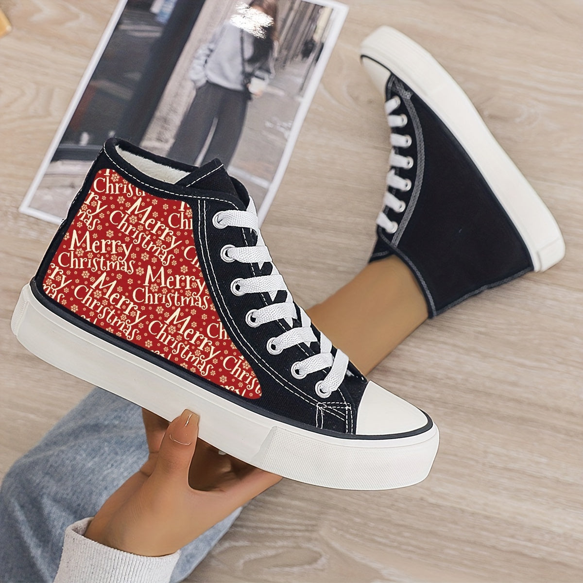 Merry Christmas Plush Lined Chunky Canvas Sneakers