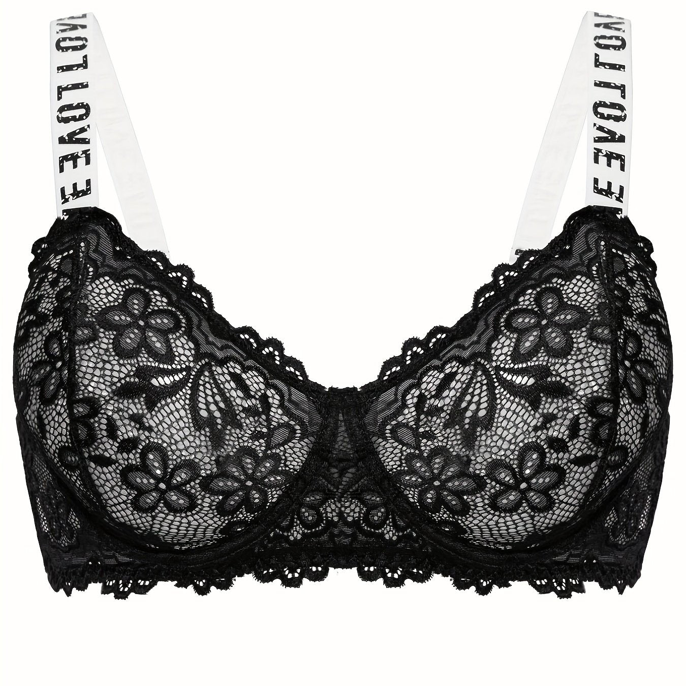  Sexy Bra Women's Plus Floral Lace Letter Tape Hook & Eye Bra