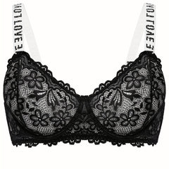  Sexy Bra Women's Plus Floral Lace Letter Tape Hook & Eye Bra
