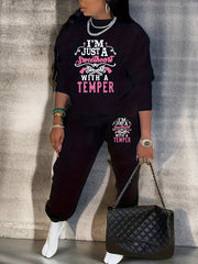  Slogan Print Fleece Sweatshirt & Jogger Set