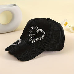 Rhinestone Heart Baseball Cap Sun Hat Lightweight Golf Dad Hats For Women