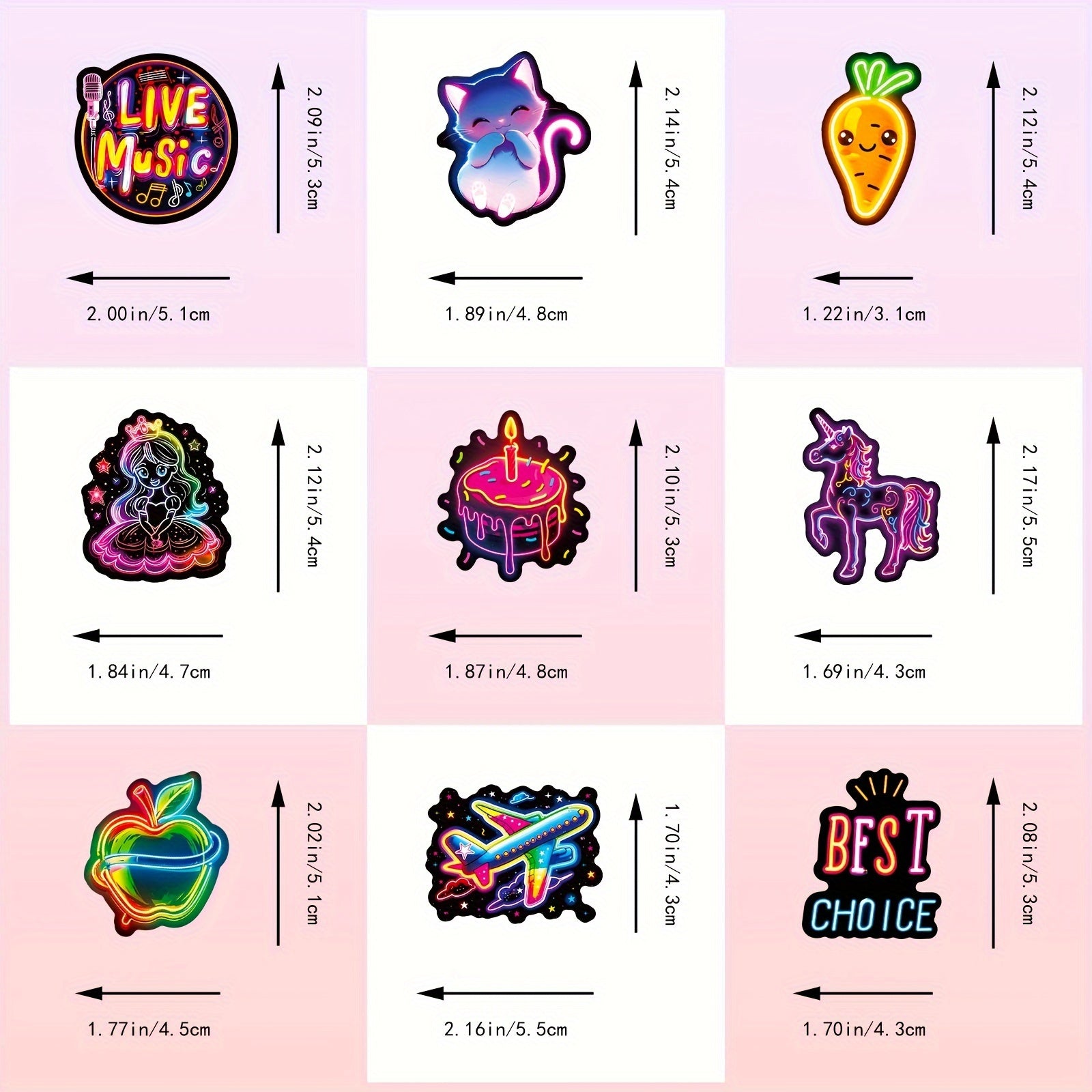50pcs Neon Stickers Retro Colorful Graffiti Decals with Playful Designs