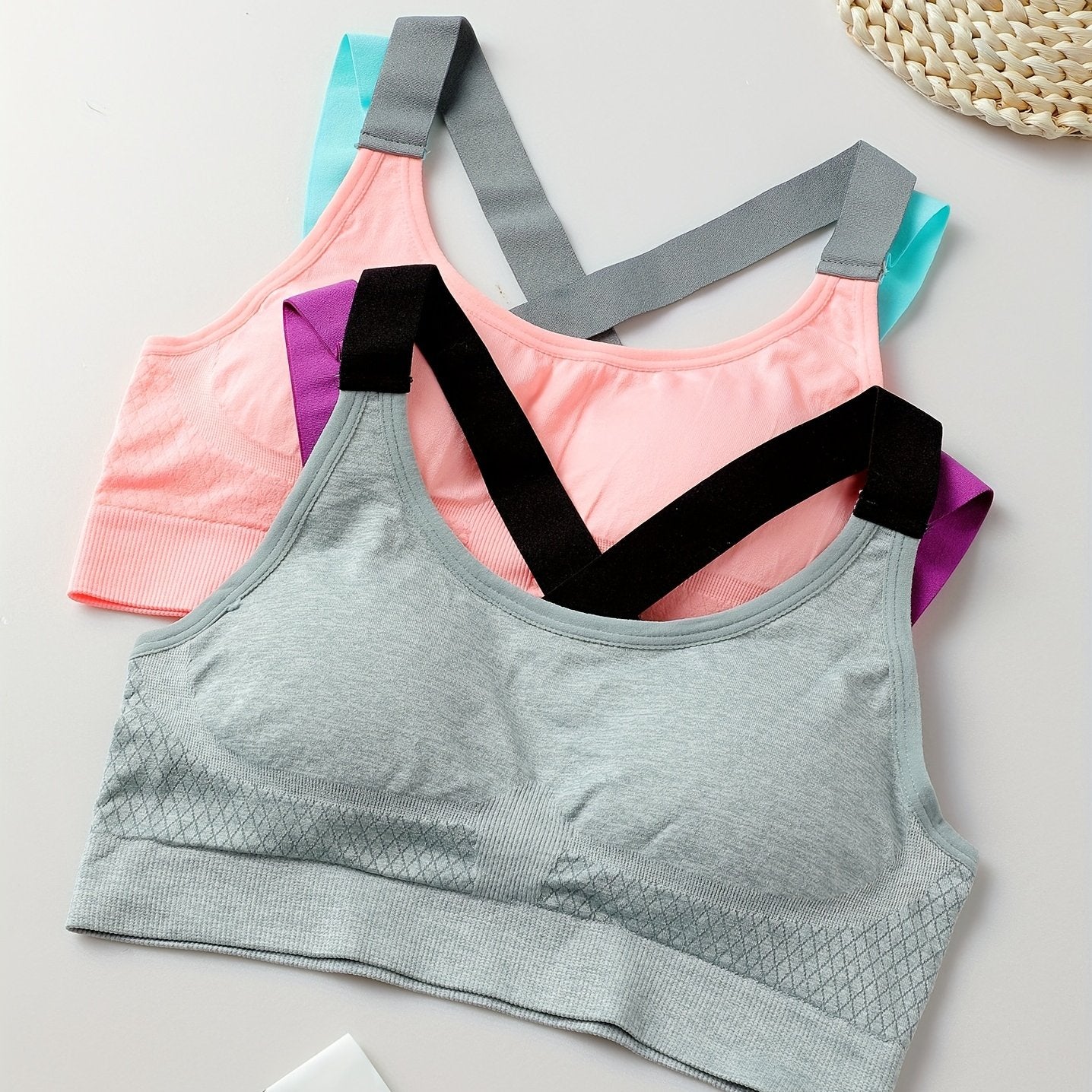 2pcs Cross Back Sports Bra Comfy Workout Colorblock Bra Women's Lingerie