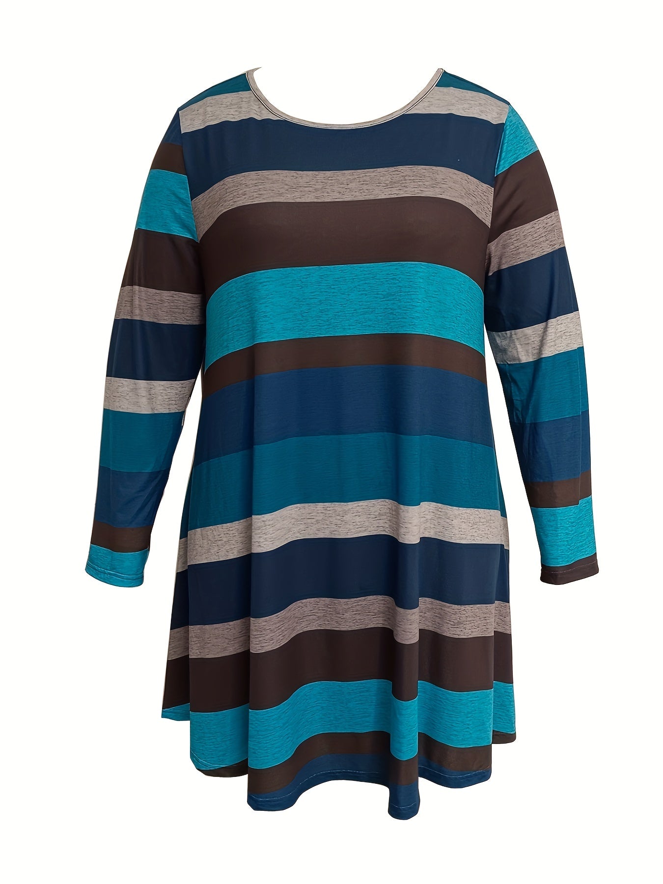  Colorblock Stripe Print Dress with Pockets