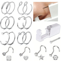 11PCS Nose Piercing Gun Disposable Safety Kit w/Nose Rings Studs