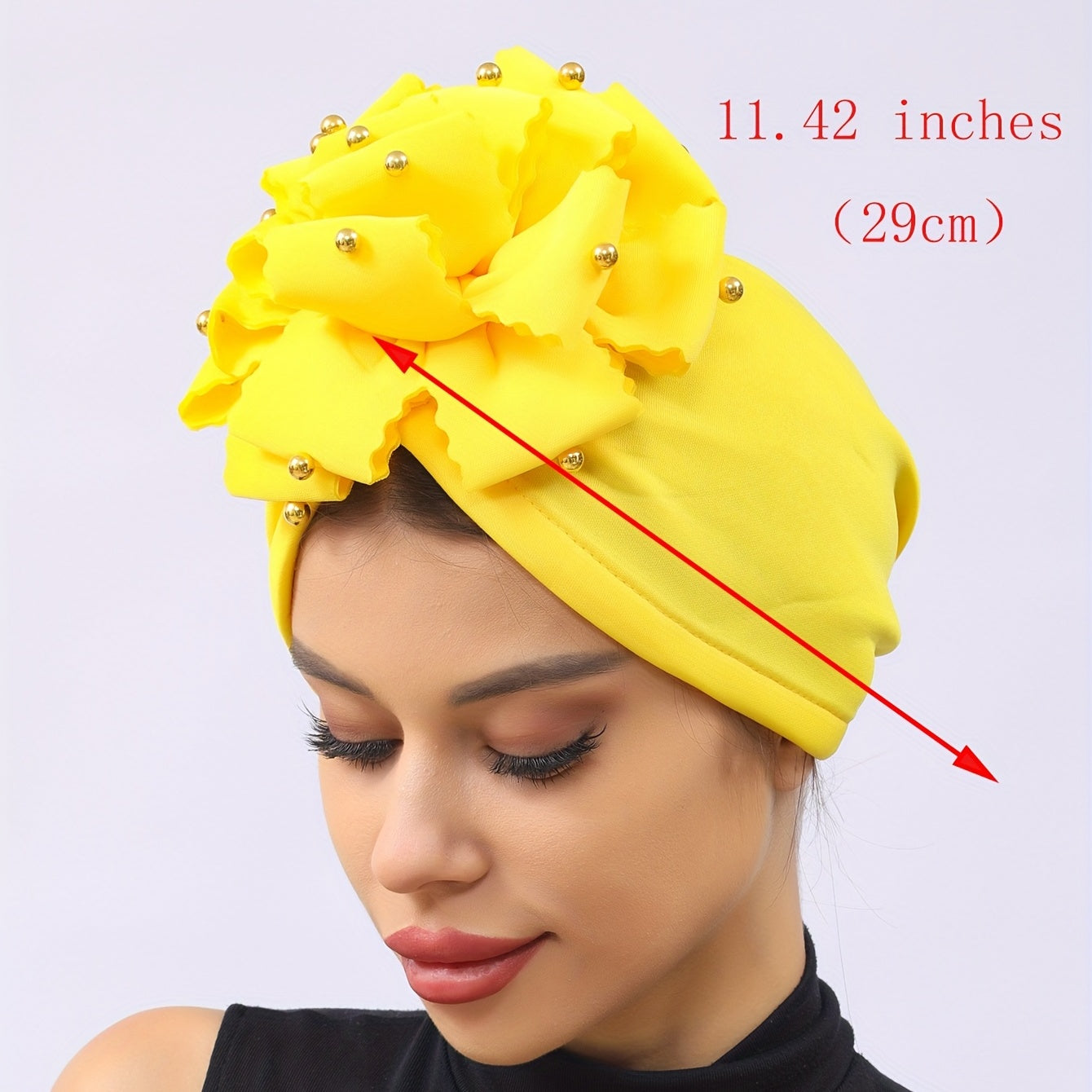 Yellow Flower Turban Cap Casual Head Wrap Breathable Hijab Elastic Chemo Cap