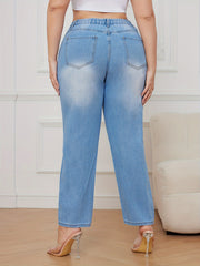  Ripped Button Fly High Waisted Washed Jeans