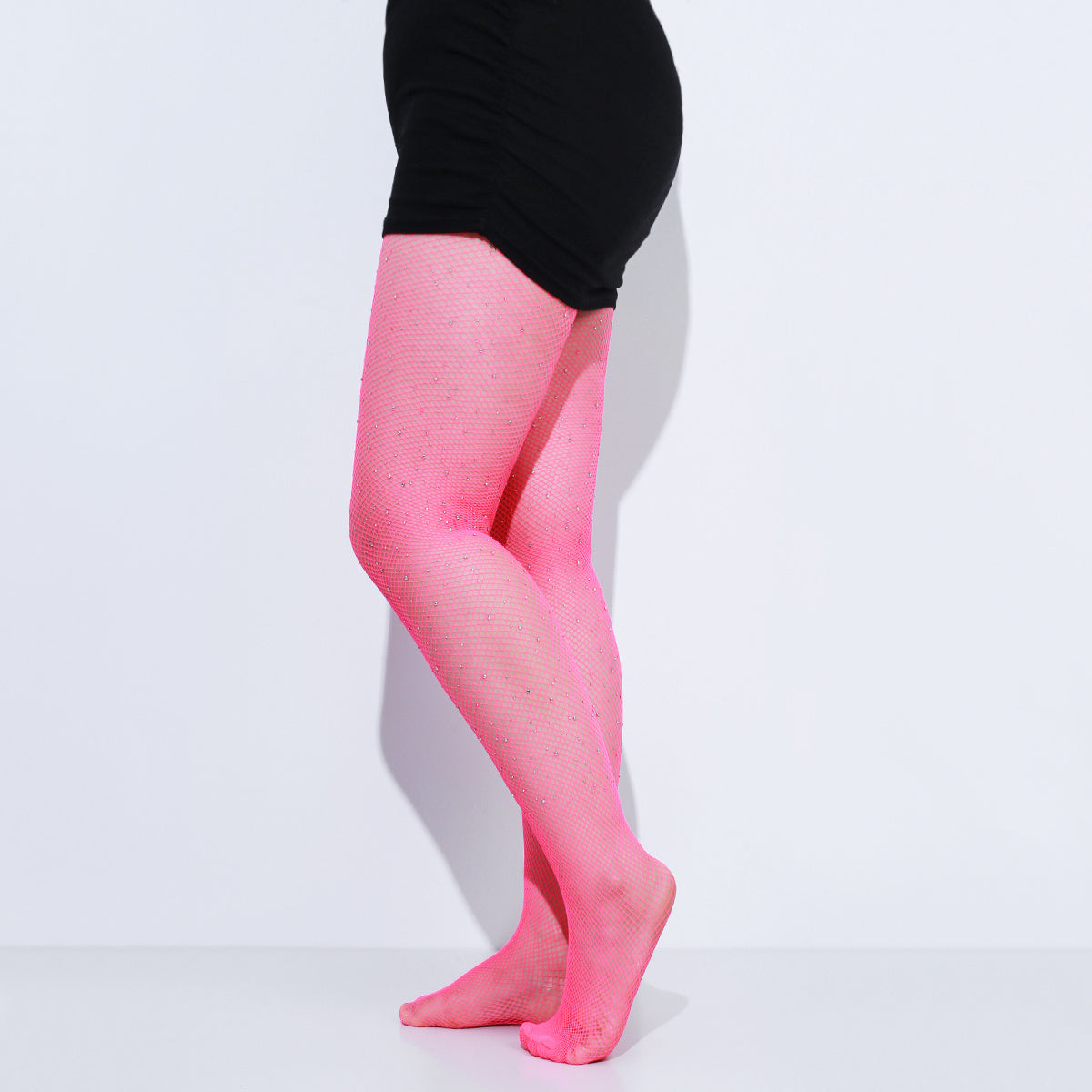  Rhinestone Fishnet High Rise Stockings