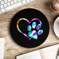 Galaxy Paw & Heart Pattern Round Mouse Pad Non Slip Rubber Base Mousepad