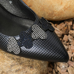 Women's Flower Decor Low Heels Slip On Chunky Heeled Shoes