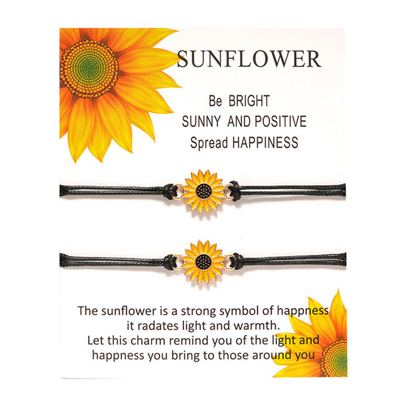 Braided Sunflower Charm Bracelet Couple Bracelet