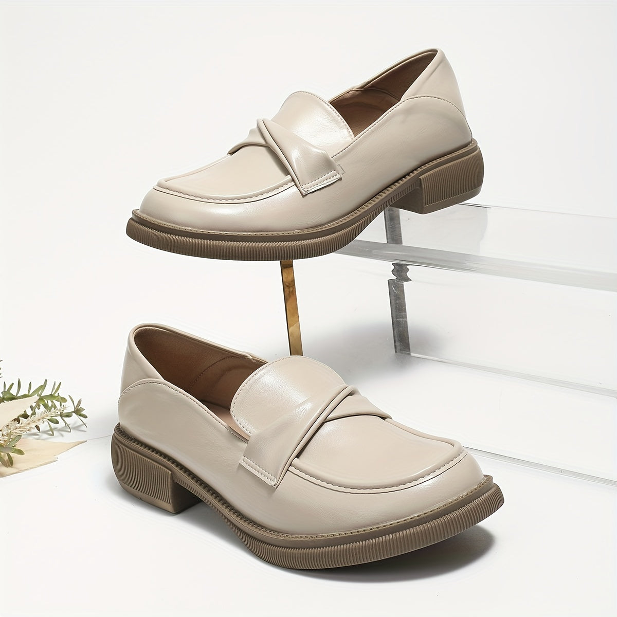 Women's Chunky Loafers Round Toe Slip On Shoes