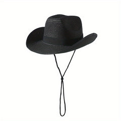 Unisex Western Cowboy Straw Hat Rolled Brim Sunscreen Sun Hat