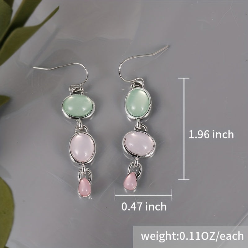 Moonstone Drop Dangle Earrings Pink Stone Wedding Engagement