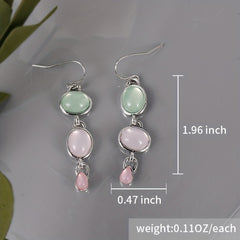 Moonstone Drop Dangle Earrings Pink Stone Wedding Engagement