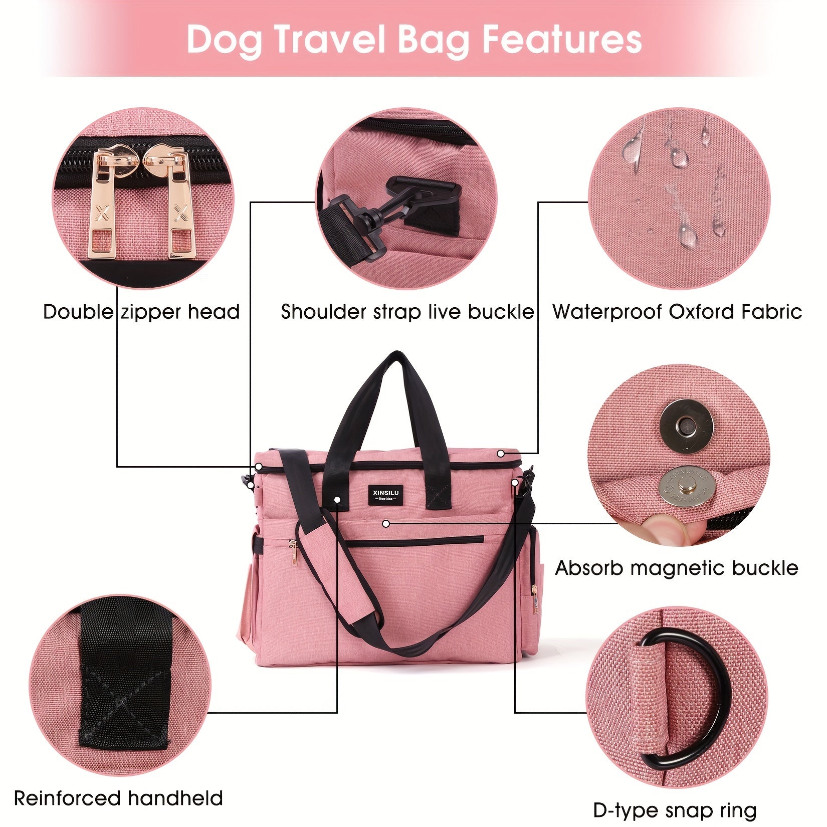 5Pcs Dog Travel Bag Set with 2 Food Containers, 2 Bowls