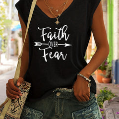 Faith Over Fear Print Tank Top Sleeveless Casual Top